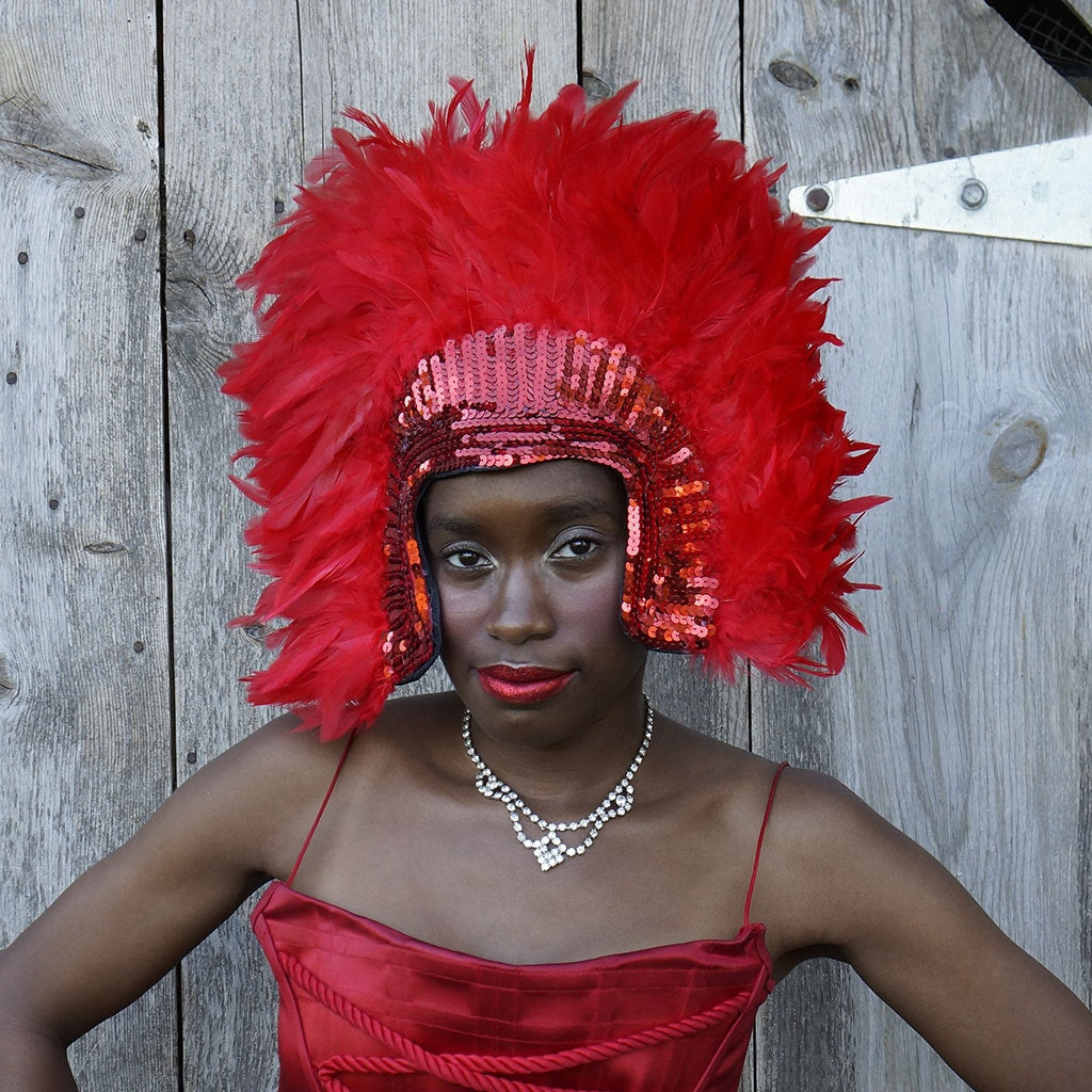 Red Feather & Sequin Carnival Headdress