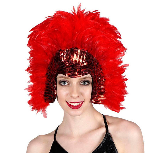 Red Feather & Sequin Carnival Headdress