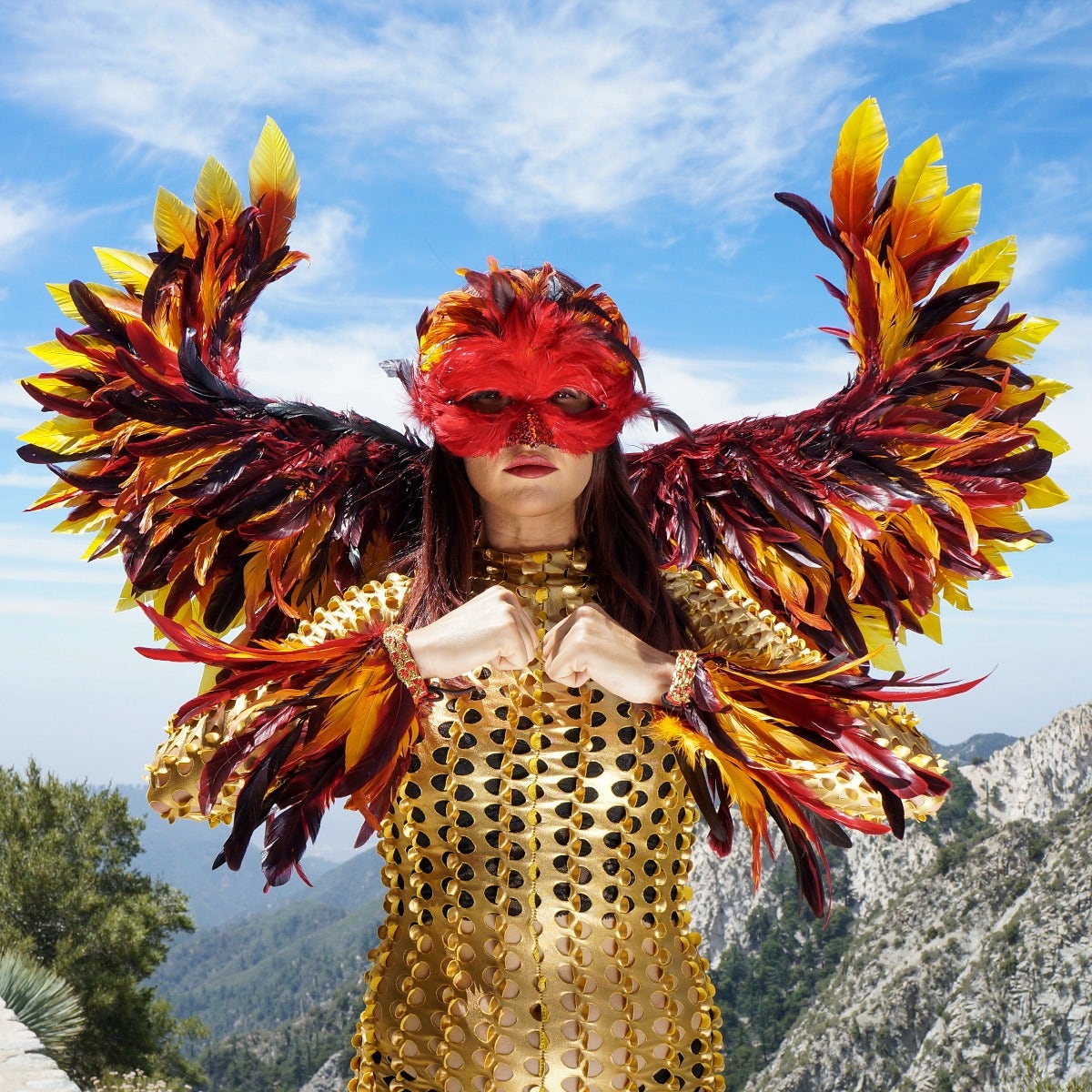 Phoenix Firebird Feather Wings, Cuff, And Mask Set
