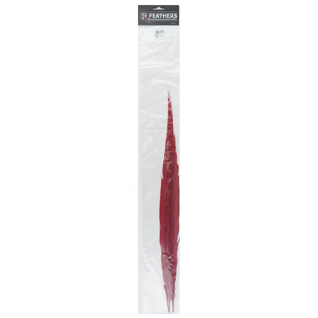 BGP30B Golden Pheasant Tails 25-30" Bleached & Dyed (3 Pieces Per Package) Red