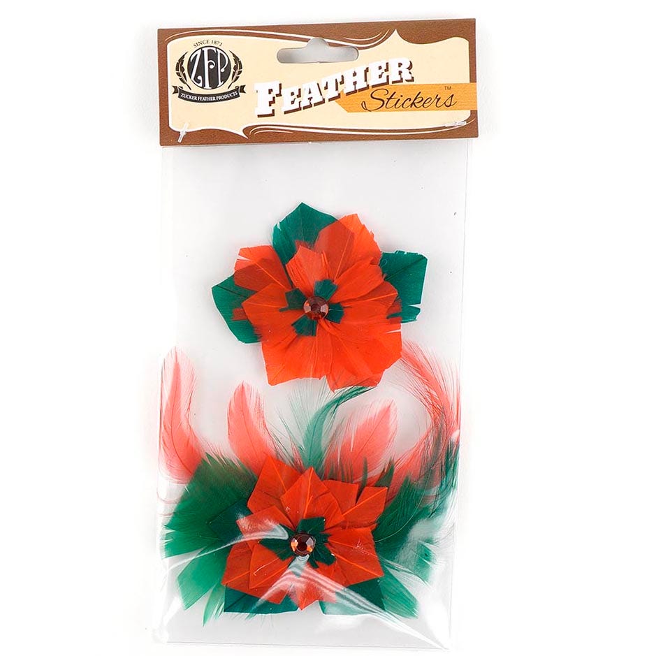 ZUCKER™ Poinsettia Sticker w/Feathers Kelly and Red 2 pc -