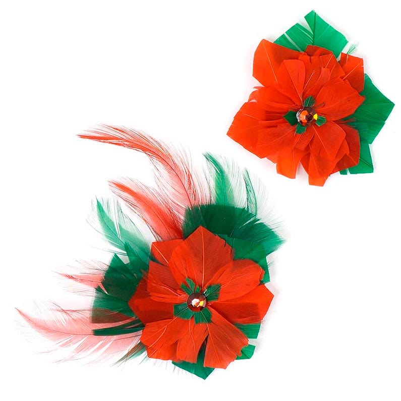 ZUCKER™ Poinsettia Sticker w/Feathers Kelly and Red 2 pc -