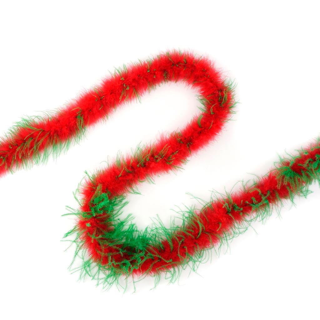 Thin Marabou Feather Boa with Ostrich - Red/Kelly