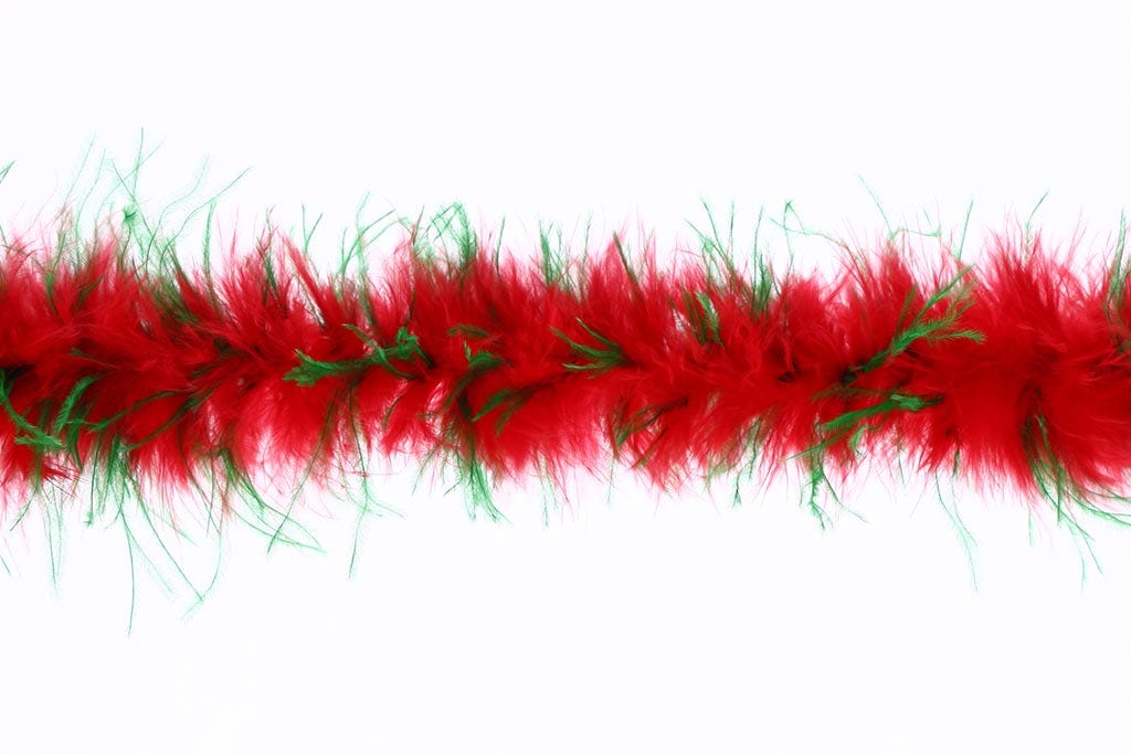 Thin Marabou Feather Boa with Ostrich - Red/Kelly