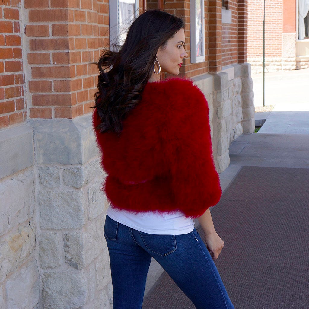 Marabou Jacket w/Cinch Belt Tango Red