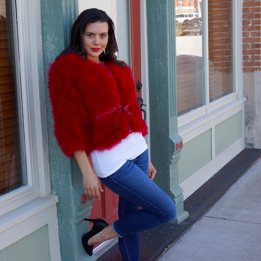 Marabou Jacket w/Cinch Belt Tango Red