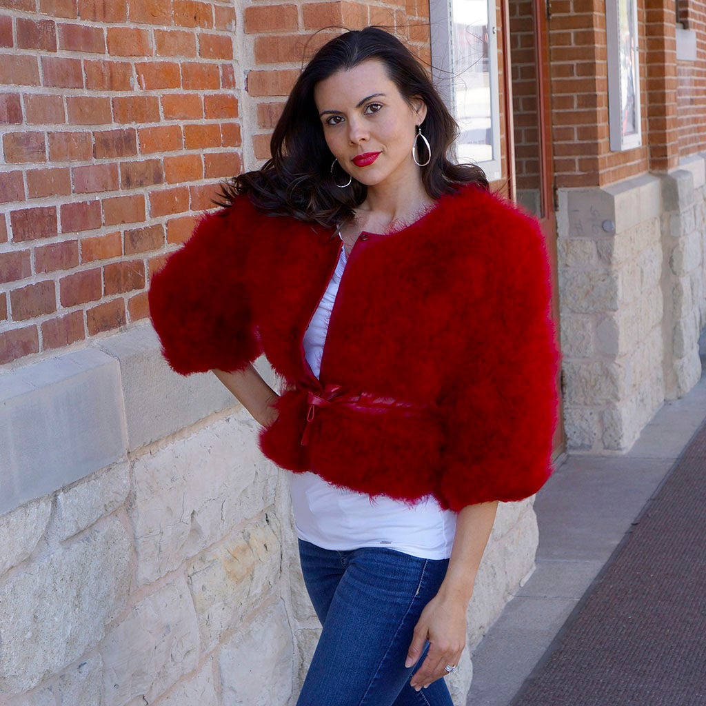 Marabou Jacket w/Cinch Belt Tango Red