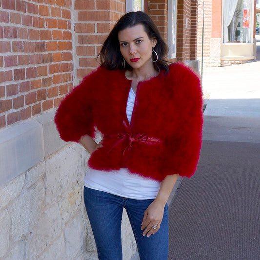 Marabou Jacket w/Cinch Belt Tango Red