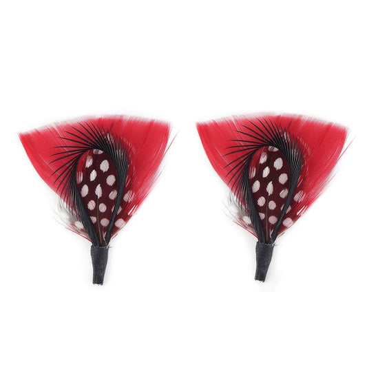 Turkey-Guinea-Goose Biot Feather Hat Trims- Black/Natural/Red