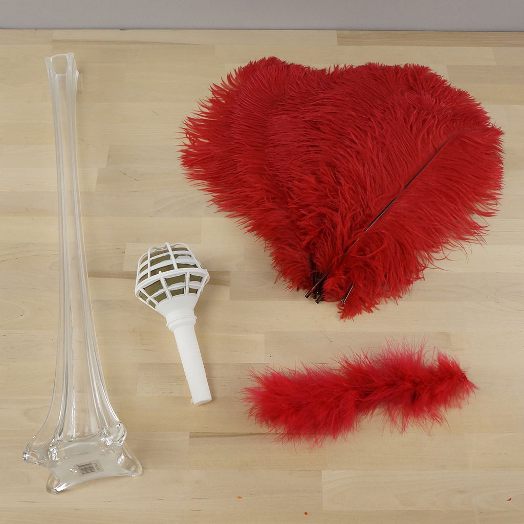 Ostrich Eiffel Tower Centerpiece Red With Clear Vase