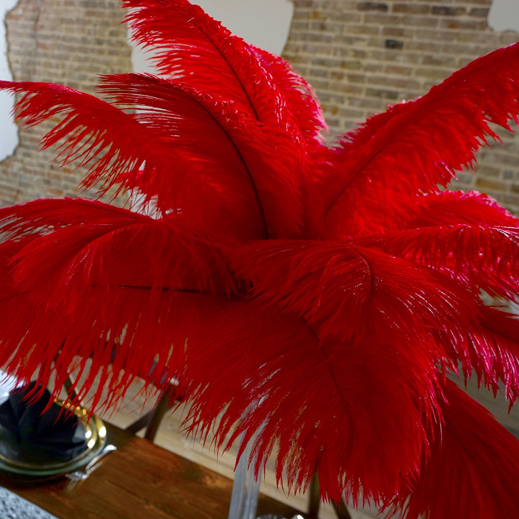 Ostrich Eiffel Tower Centerpiece Red With Clear Vase