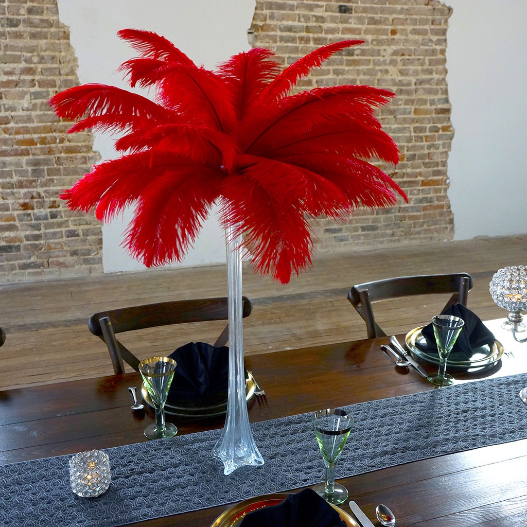 Ostrich Eiffel Tower Centerpiece Red With Clear Vase