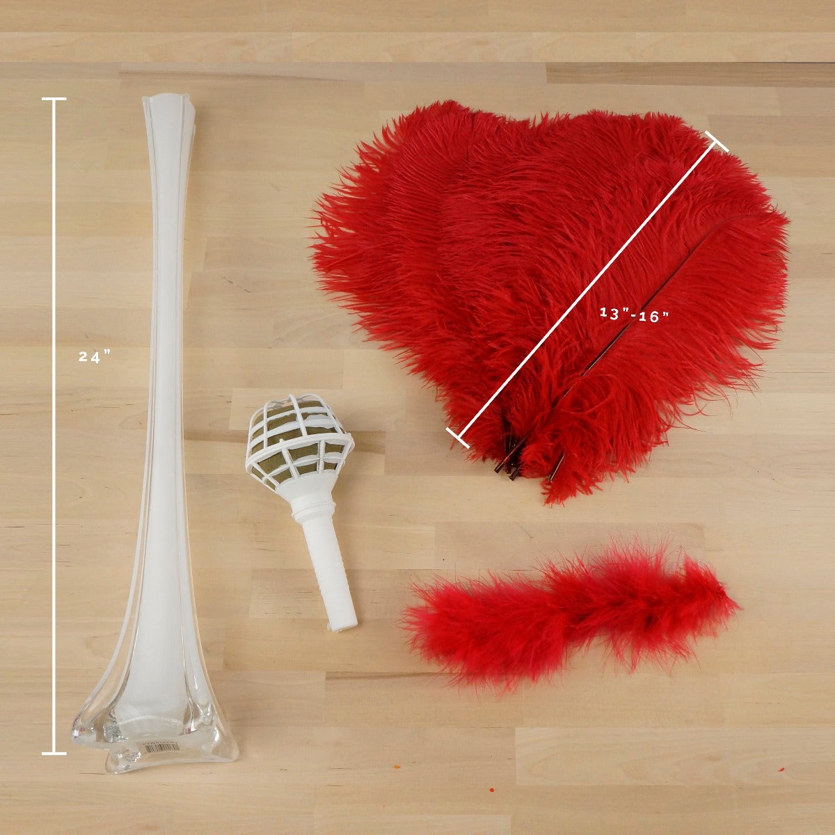 Ostrich Eiffel Tower Centerpiece Red w/White Vase