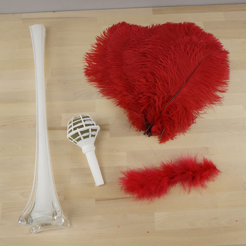 Ostrich Eiffel Tower Centerpiece Red w/White Vase
