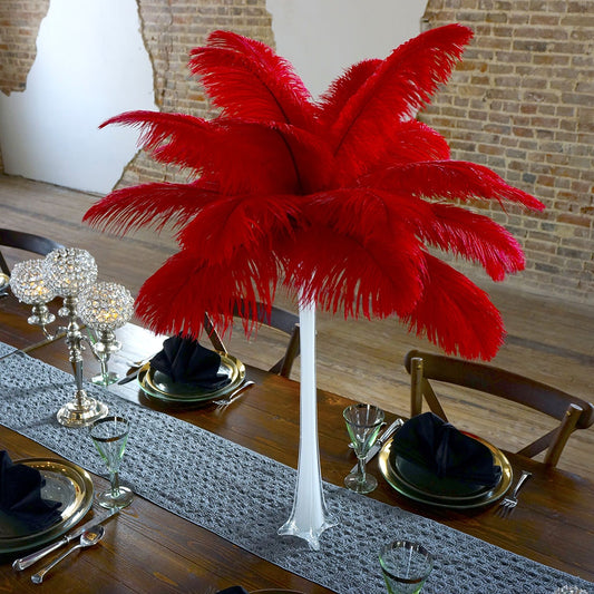 Ostrich Eiffel Tower Centerpiece Red w/White Vase