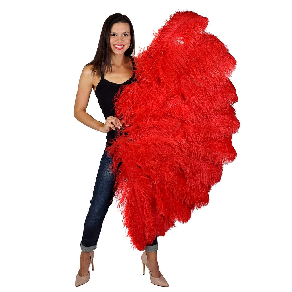 Feather Fan w/Ostrich Femina - Red