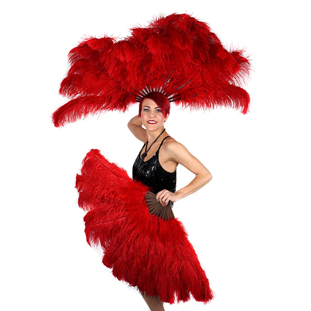 Ostrich Prime Femina Feather Fan - Red