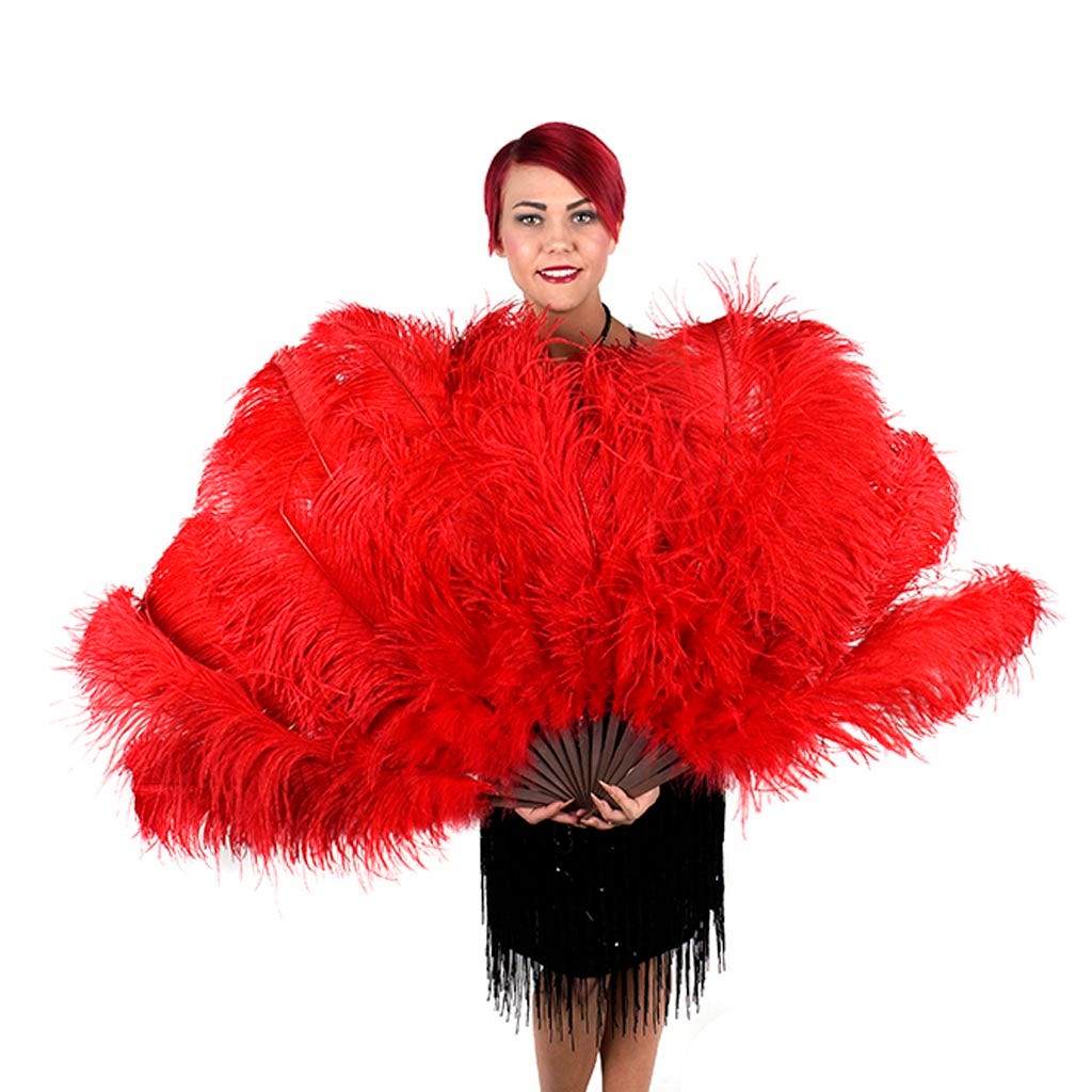 Ostrich Prime Femina Feather Fan - Red