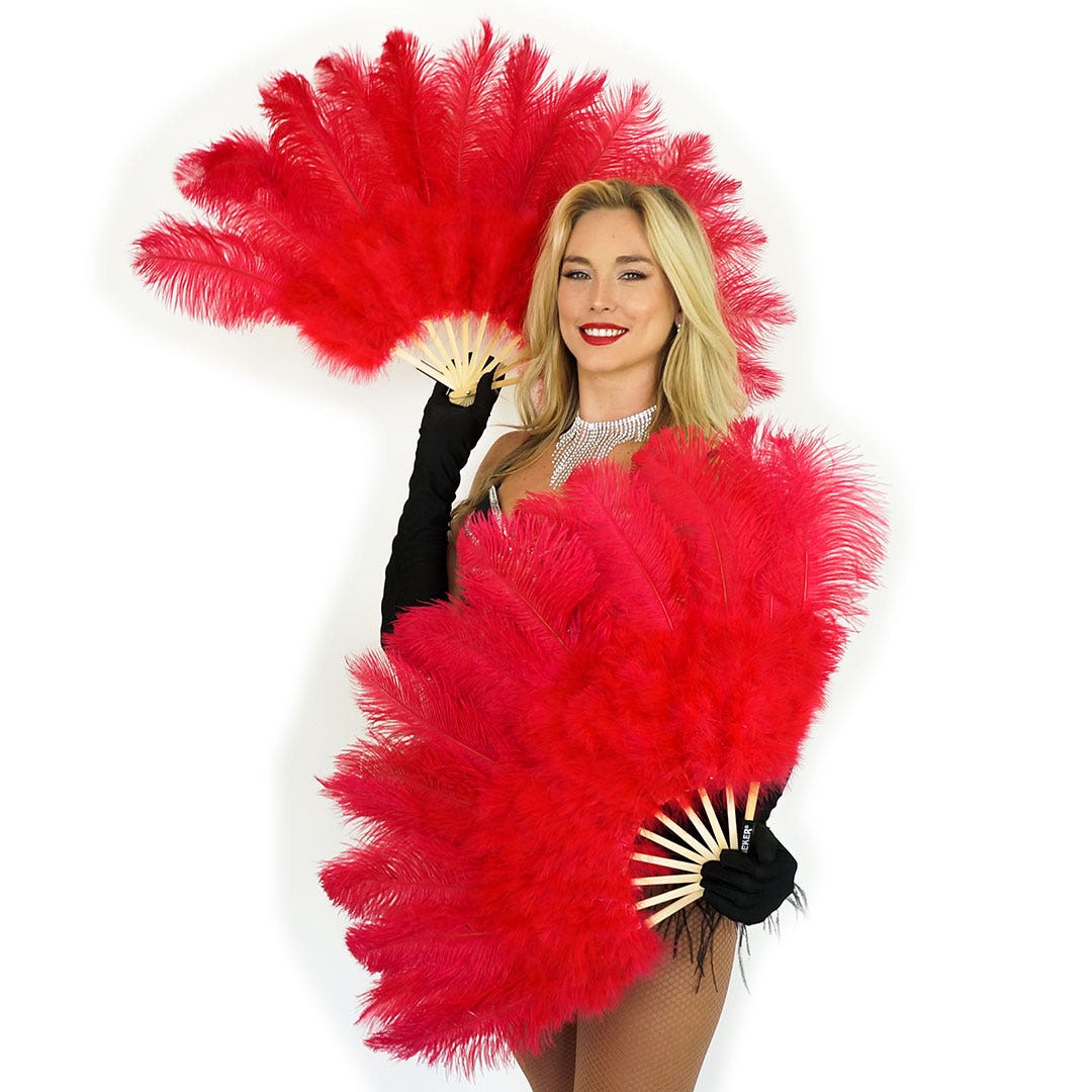 Ostrich Feather Fan w/Marabou Red