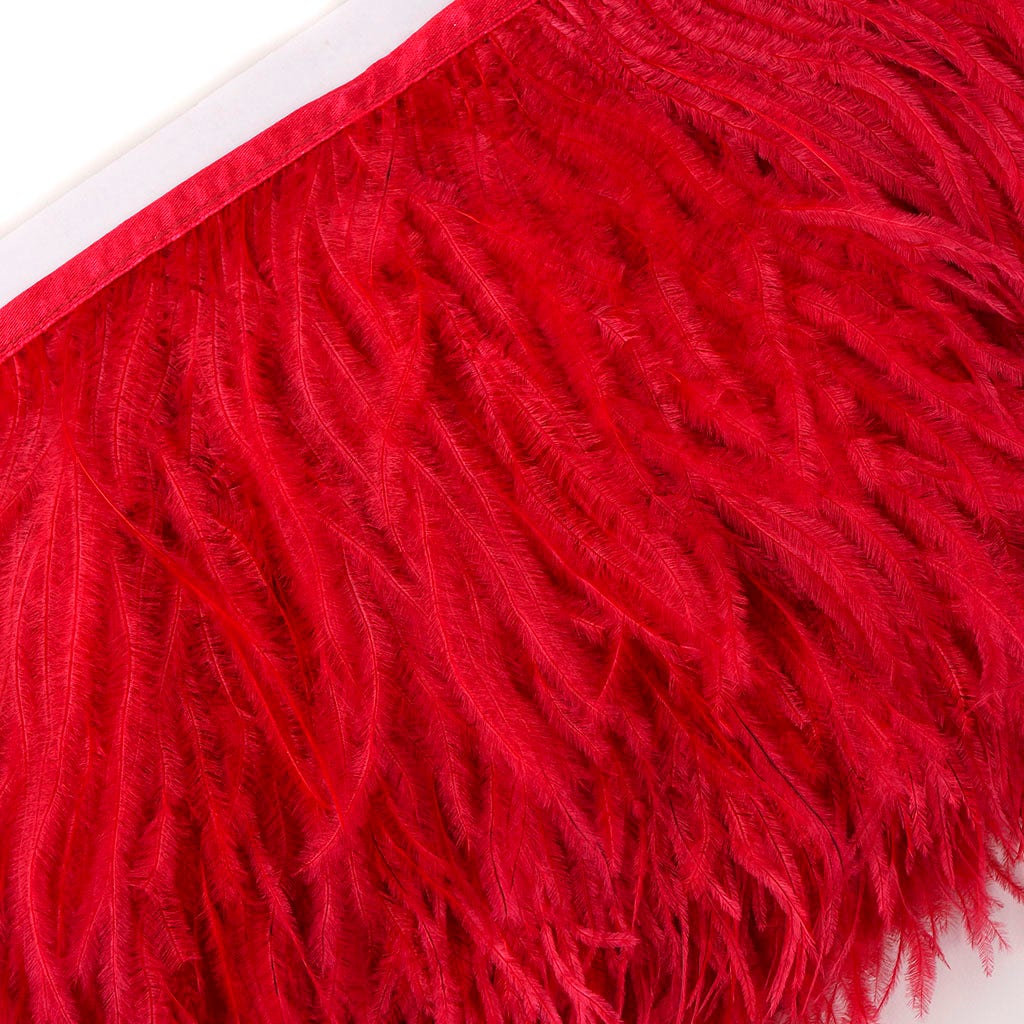 One-Ply Ostrich Feather Fringe - 5 Yards - Tango Red