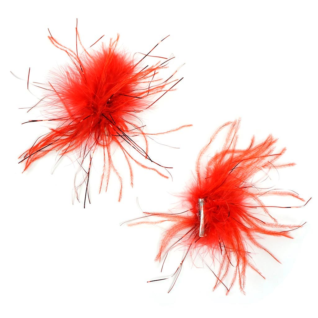 Ostrich Feather Clip Red w/Red Lurex