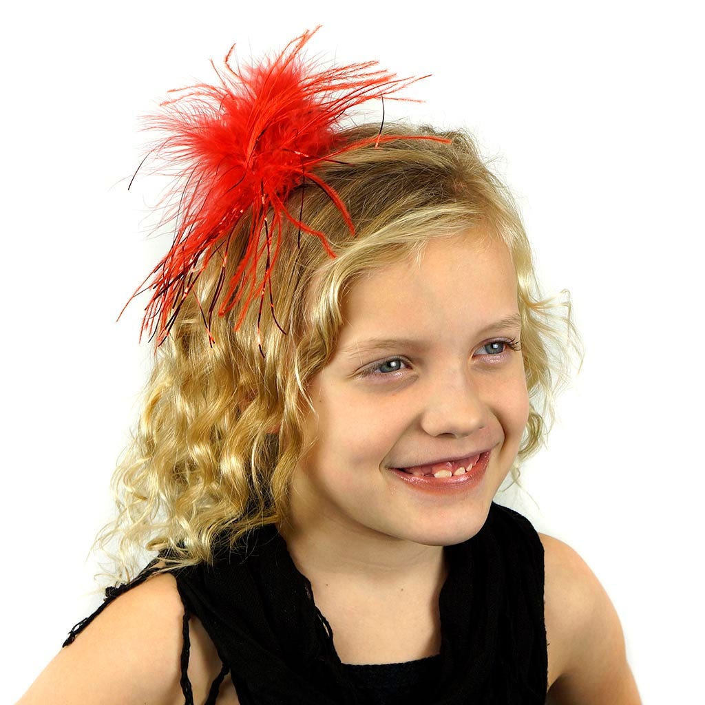 Ostrich Feather Clip Red w/Red Lurex