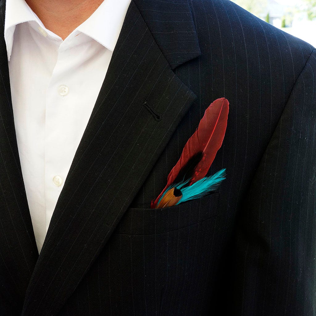 Pheasant Hackle Feather Hat Trims - Dark Aqua- Tango Red - Natural