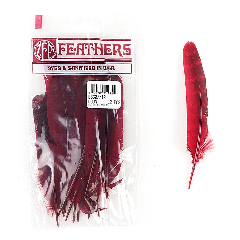 Pheasant Tail Feathers Dyed - Tango Red