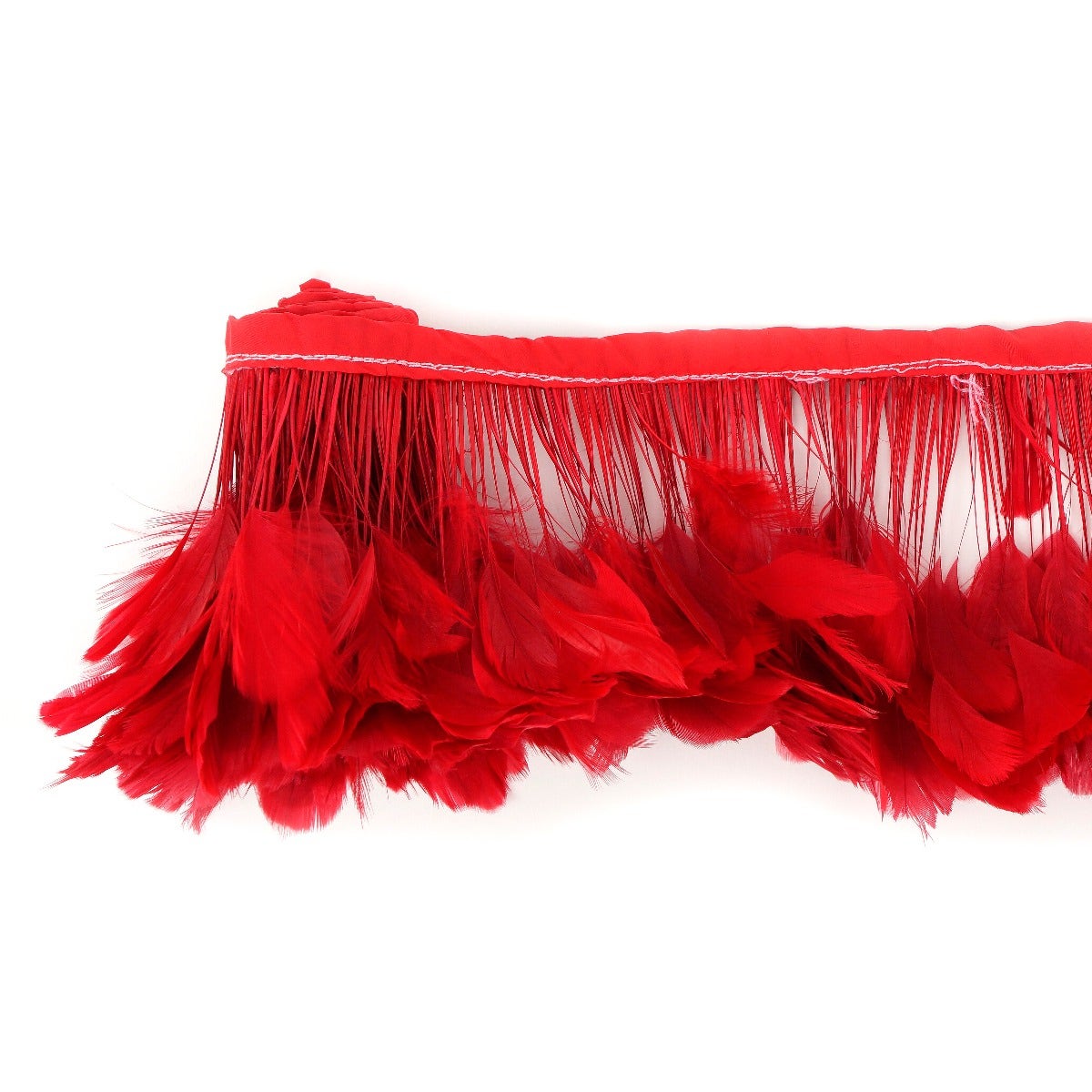 Stripped White-Dyed Coque Fringe - Red