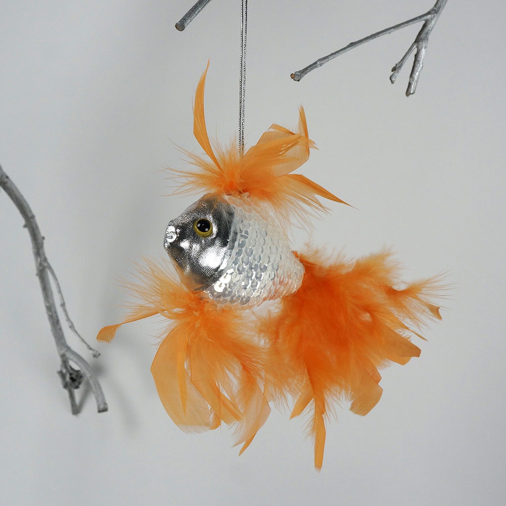 Feather Fish Ornament Silver/Orange