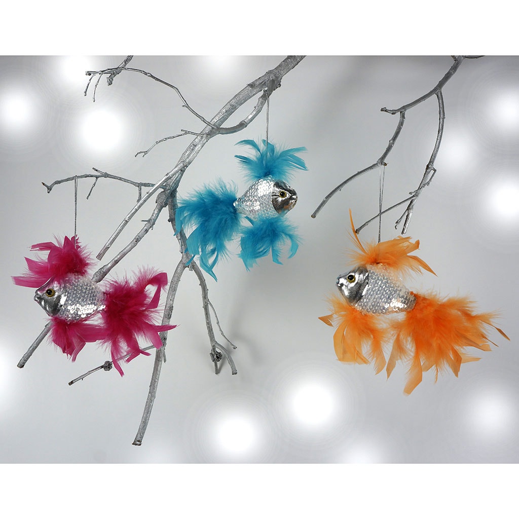 Feather Fish Ornament Silver/Orange