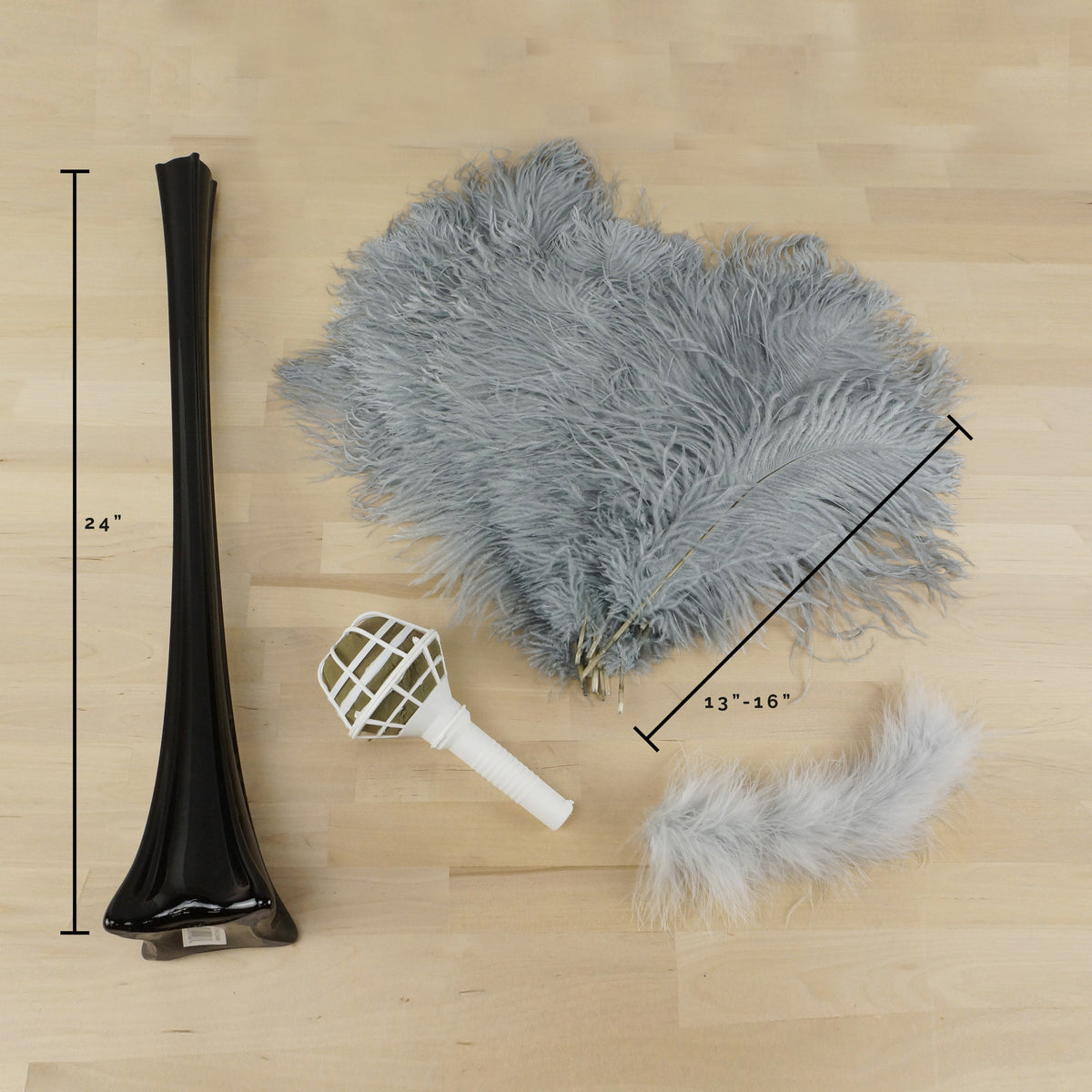 Ostrich Eiffel Tower Centerpiece Silver w/Black Vase
