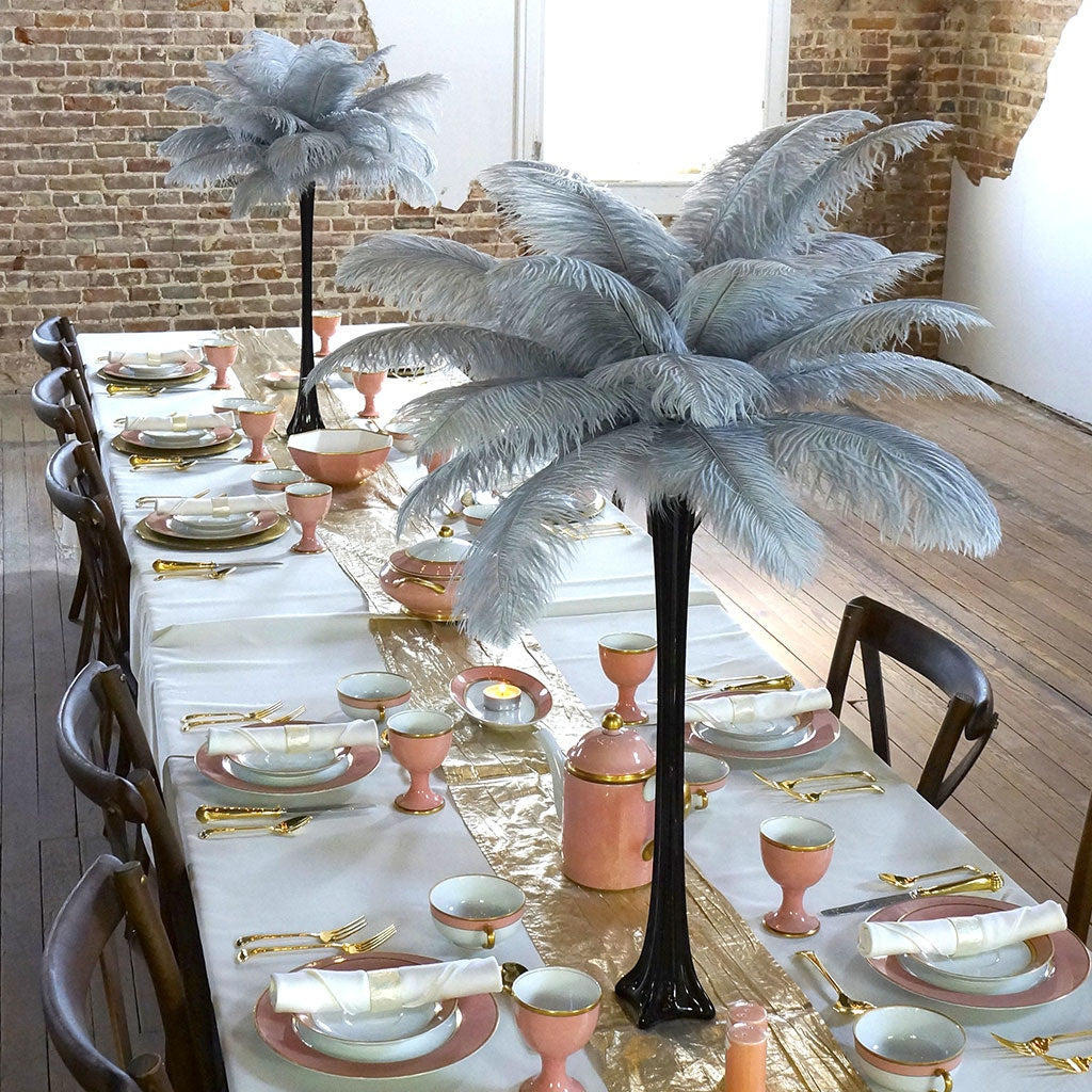 Ostrich Eiffel Tower Centerpiece Silver w/Black Vase
