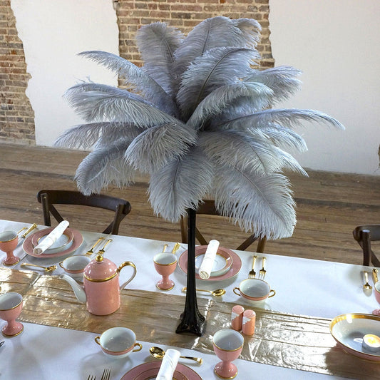 Ostrich Eiffel Tower Centerpiece Silver w/Black Vase