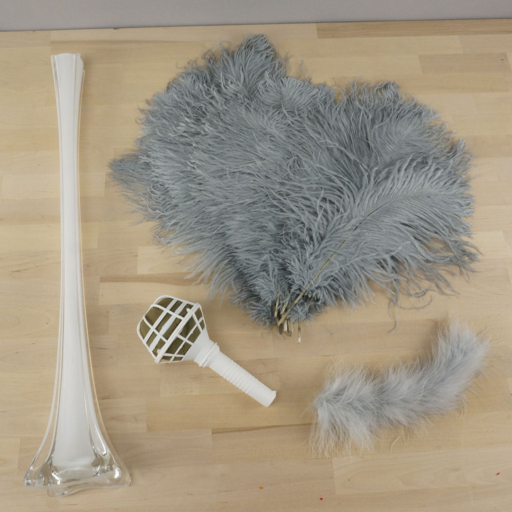 Ostrich Eiffel Tower Centerpiece Silver w/White Vase