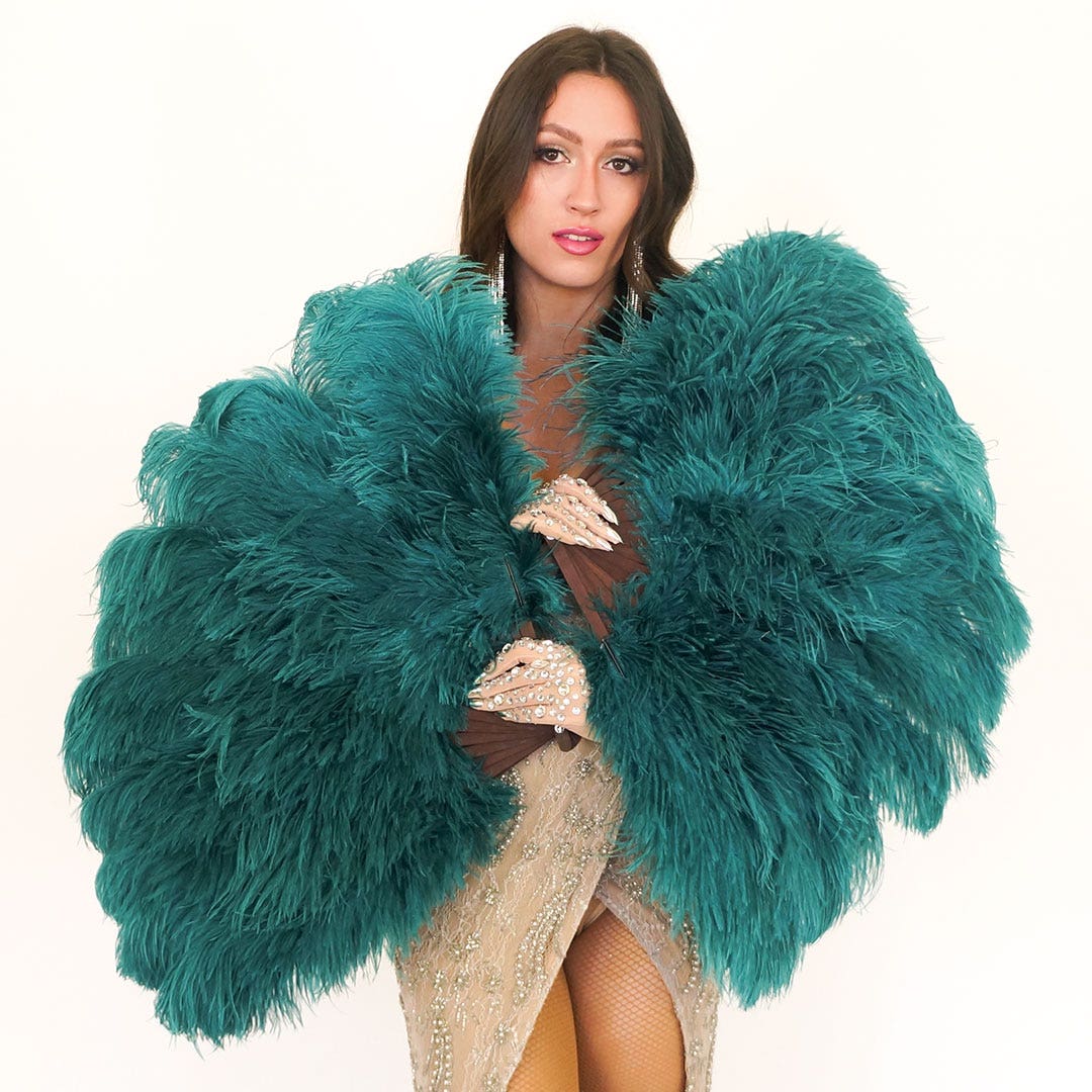 Ostrich Floss Feather Fan - Teal