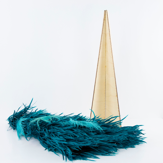 Goose Biot Tree 24" w/Bleach Peacock Eye Dk Aqua - On Wood Frame