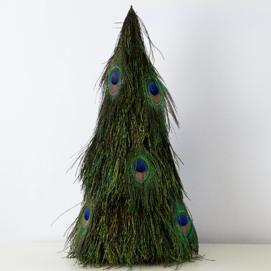 Peacock Flue 18" Tree w/Peacock Eyes ON WOOD Frame