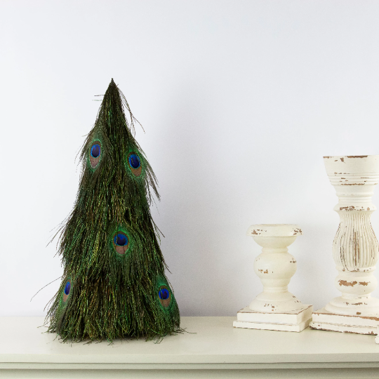 Peacock Flue 18" Tree w/Peacock Eyes ON WOOD Frame