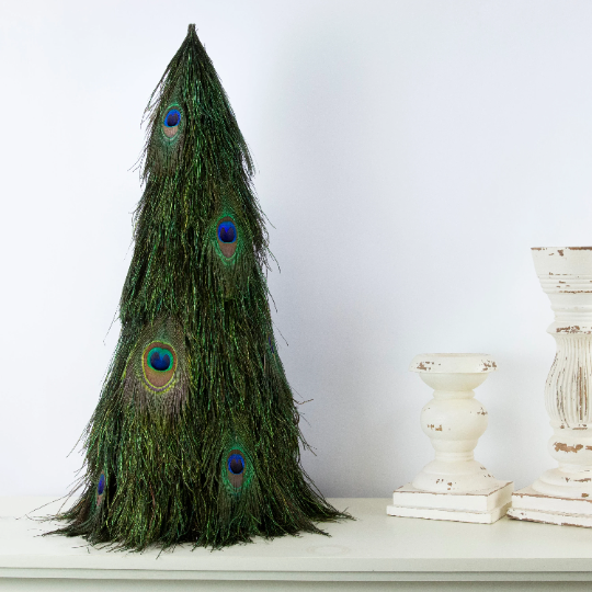 Peacock Flue 24" Tree w/Peacock Eyes ON WOOD Frame