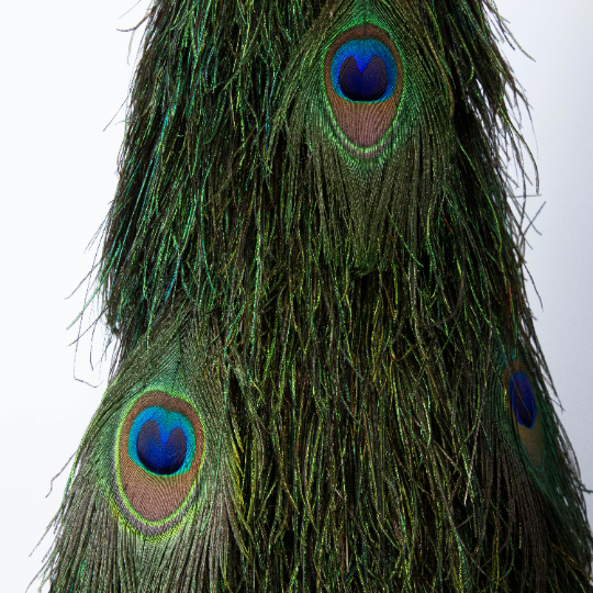 Peacock Flue 18" Tree w/Peacock Eyes ON WOOD Frame