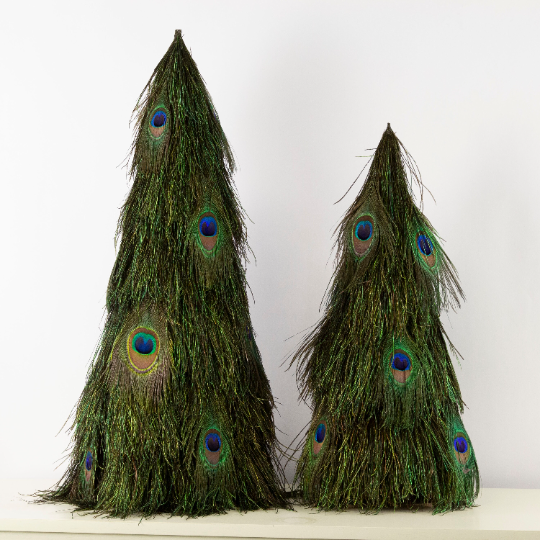 Peacock Flue 24" Tree w/Peacock Eyes ON WOOD Frame