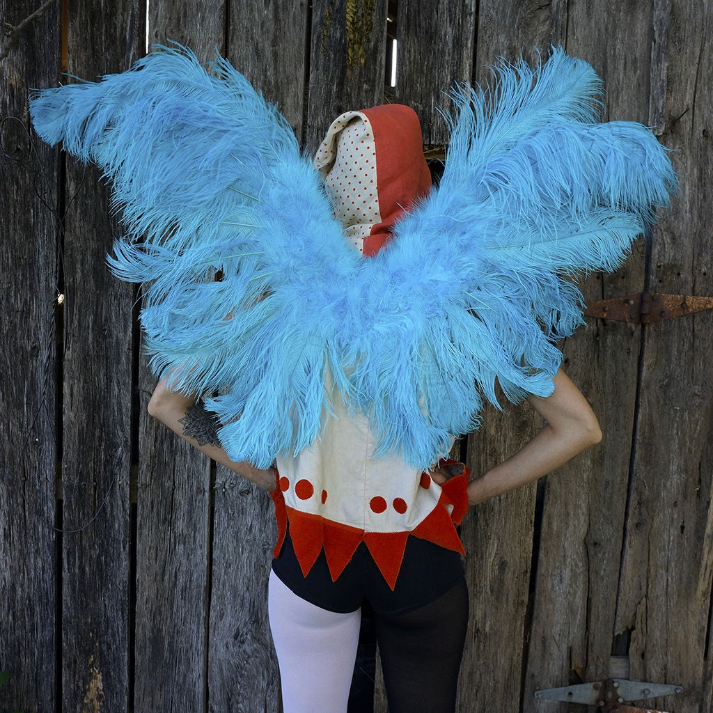 ADULT ANGEL FAIRY BUTTERFLY WING - OSTRICH FEATHER WINGS - LIGHT TURQUOISE