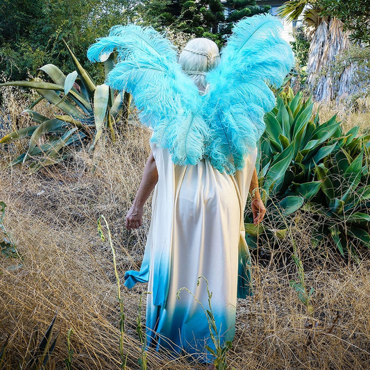 ADULT ANGEL FAIRY BUTTERFLY WING - OSTRICH FEATHER WINGS - LIGHT TURQUOISE
