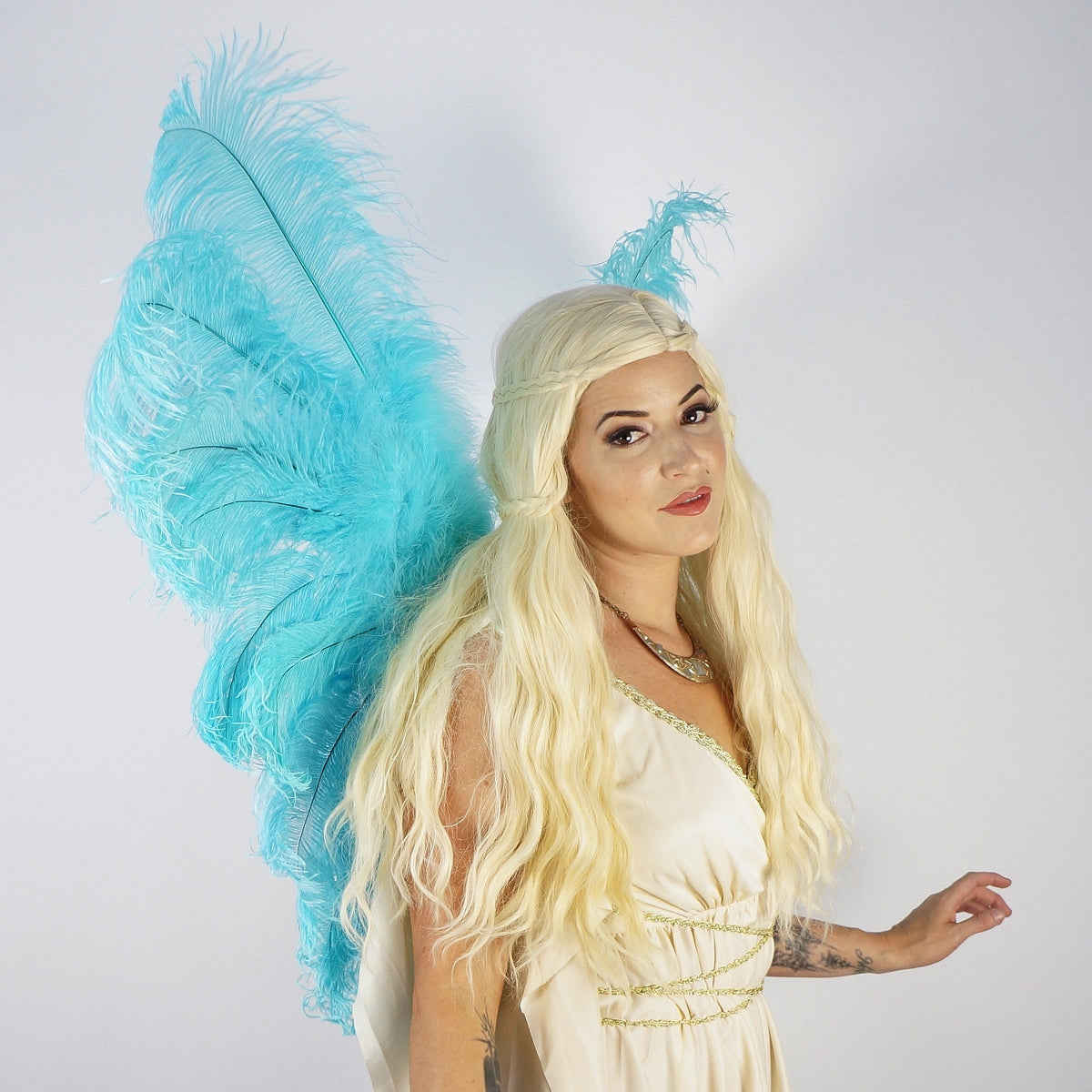 ADULT ANGEL FAIRY BUTTERFLY WING - OSTRICH FEATHER WINGS - LIGHT TURQUOISE