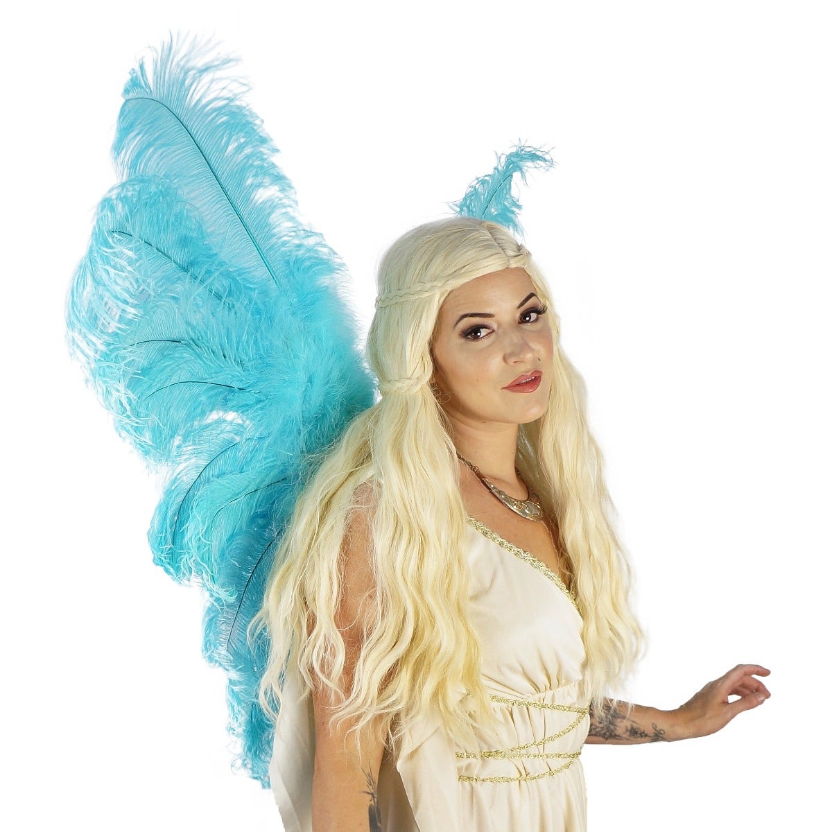 ADULT ANGEL FAIRY BUTTERFLY WING - OSTRICH FEATHER WINGS - LIGHT TURQUOISE