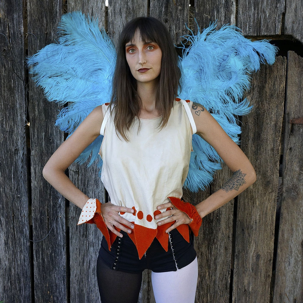 ADULT ANGEL FAIRY BUTTERFLY WING - OSTRICH FEATHER WINGS - LIGHT TURQUOISE