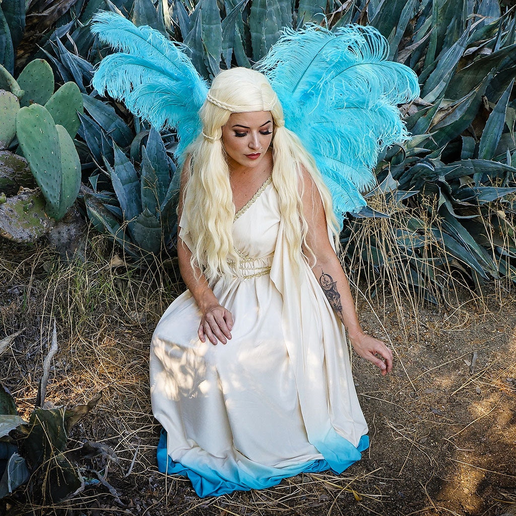ADULT ANGEL FAIRY BUTTERFLY WING - OSTRICH FEATHER WINGS - LIGHT TURQUOISE