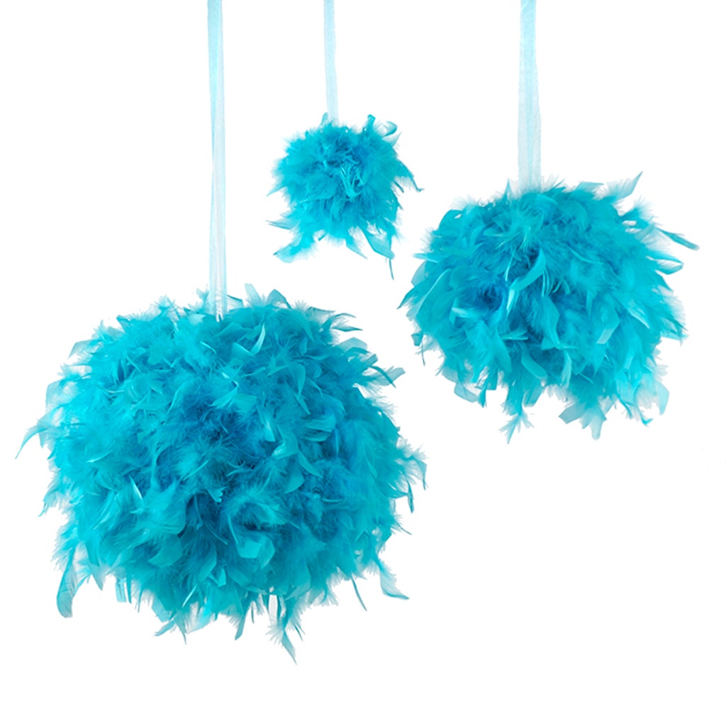 Chandelle Feather Pom Poms - Lt Turquoise - 12"