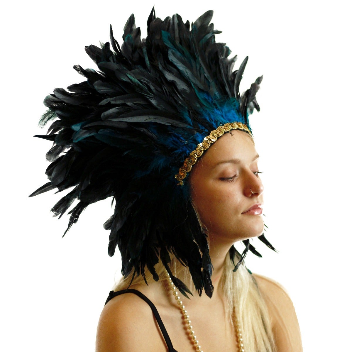 Spirit Carnival Feather Headdress - Dark Turquoise Blue